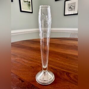 Duchin Creation Weighted Sterling Silver Etched Flowers Glass Bud Vase 9.5”